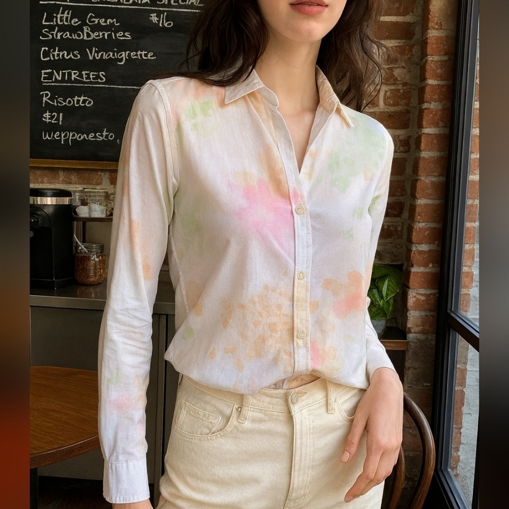Ralph Lauren Black Label Vintage Pastel Watercolor Tie Dye‎ Button Up Blouse